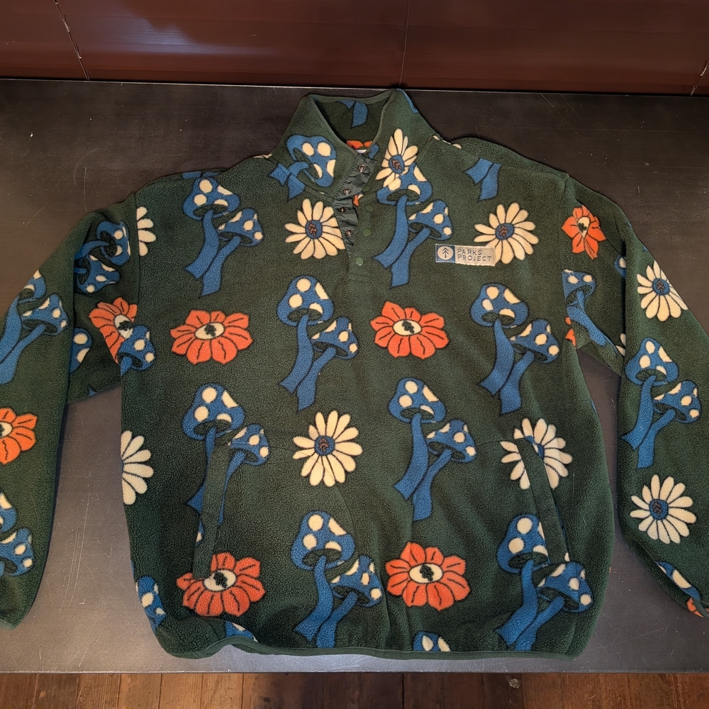 Parks Project Green Floral Zip-Up Sweater
